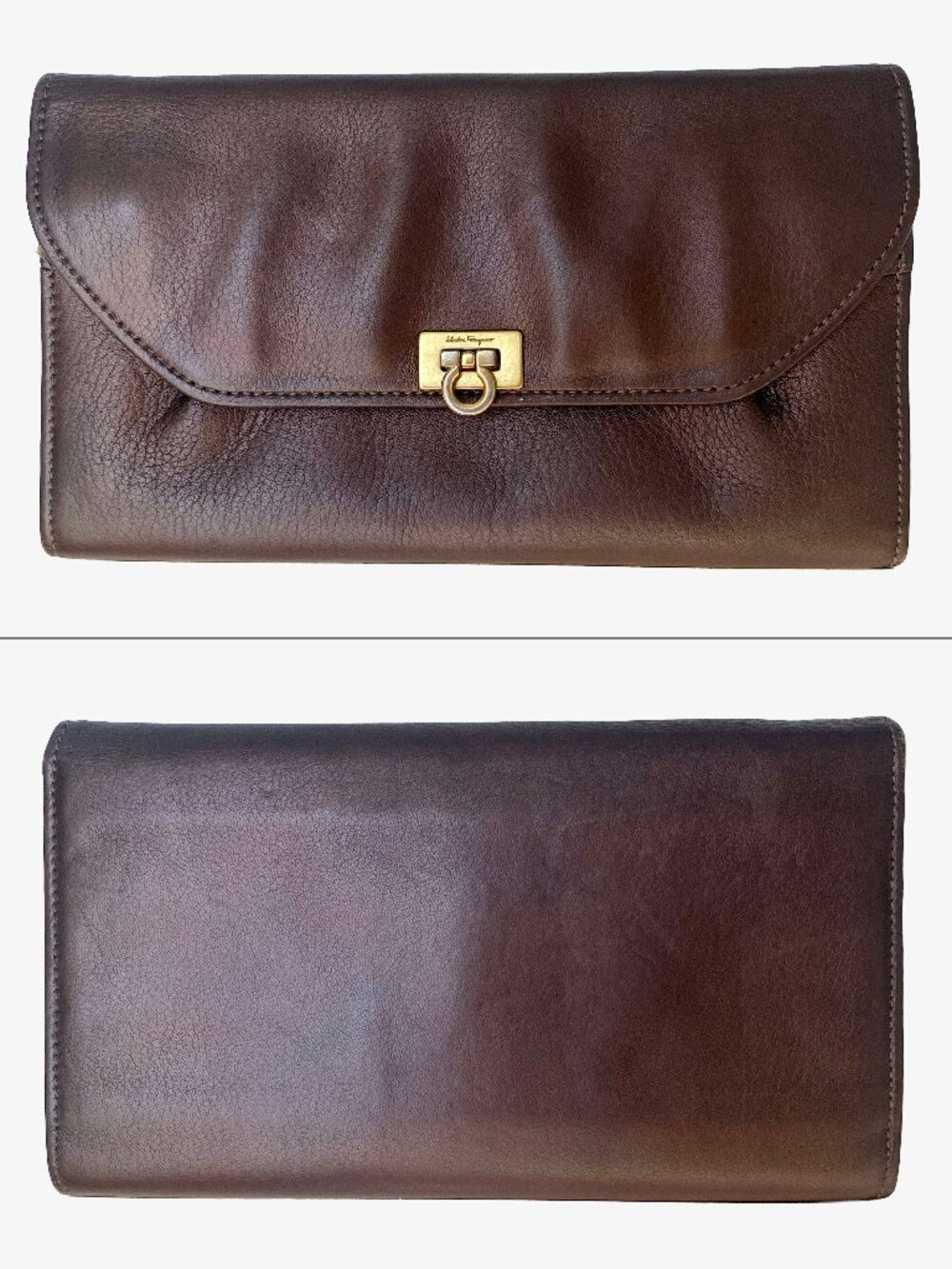 Salvatore Ferragamo Metallic Brown Gancini Clasp Continental Wristlet Wallet